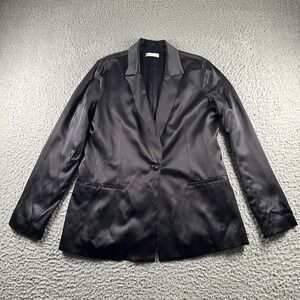 SABLYN James Silk Blazer Womens S Black Silk Single Button Satin Jacket USA
